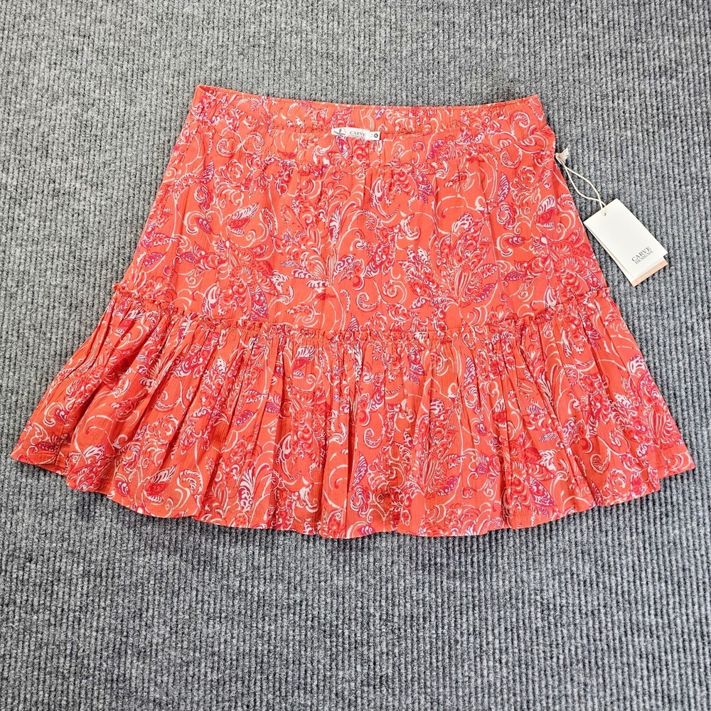 NWT Carve Designs‎ 100% Organic Cotton Red Floral Tiered Mini Skirt Size XL